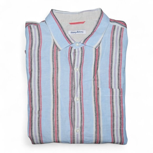 Tommy Bahama Linen Blend L/S Button Up Shirt Men's Size 2XL Blue Stripe EUC - Picture 4 of 7